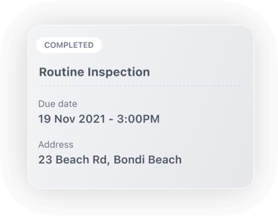 App screenshot of inspection completed section