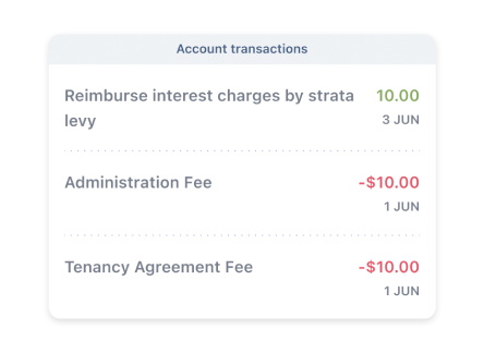 App screenshot of financial transactions