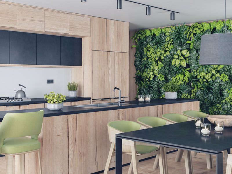 A kitchen with green decor