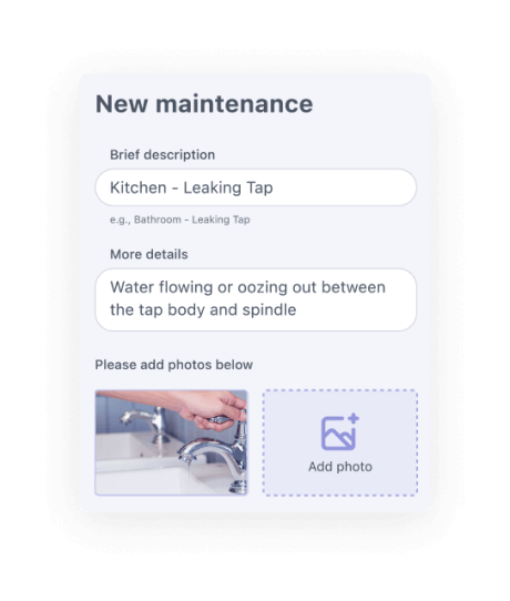 App screenshot of New maintenance section