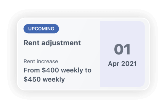 App screenshot of Rent Adjustment section