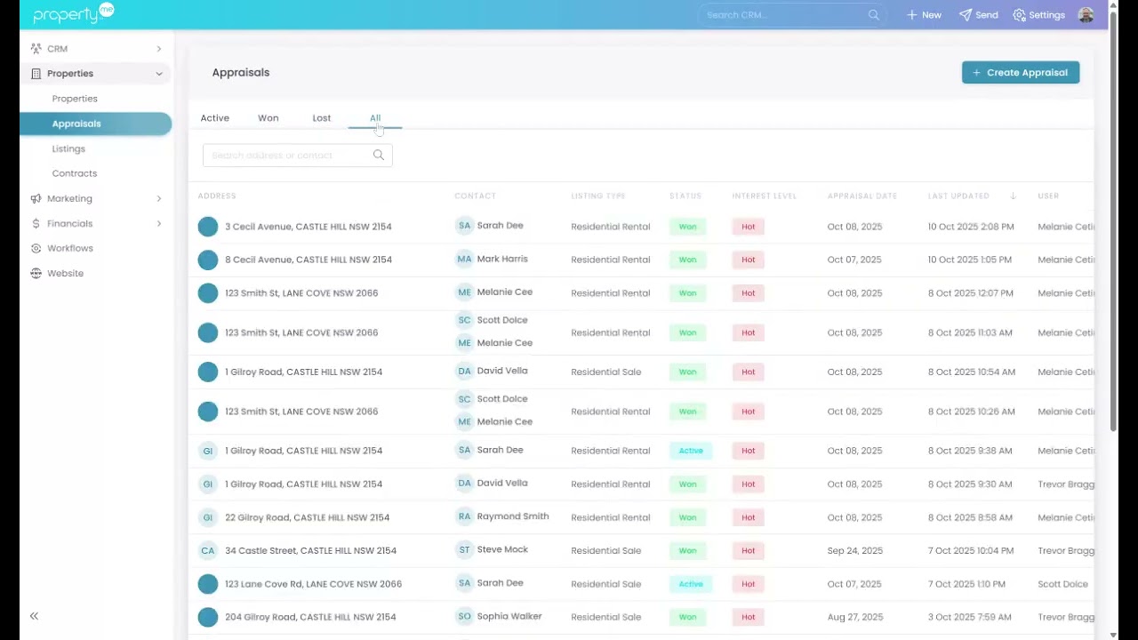 PropertyMe CRM | Contacts | Search & Filtering