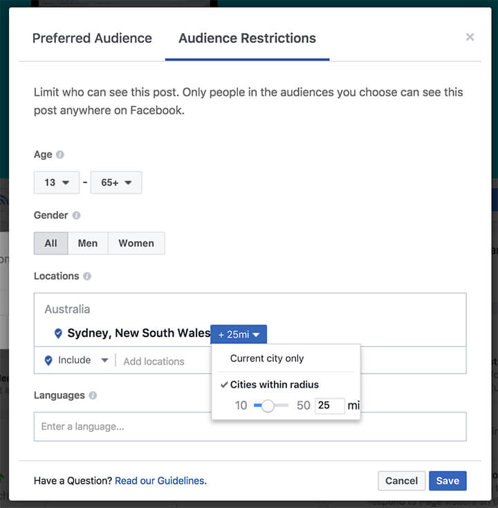 Facebook Audience Restrictions Organic Post