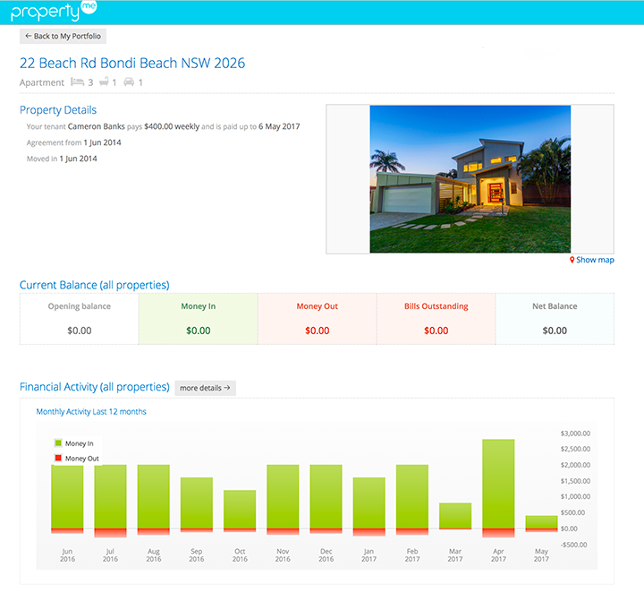 PropertyMe Owners Portal Homepage