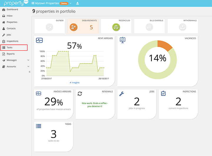 October Update PropertyMe Tasks New Home