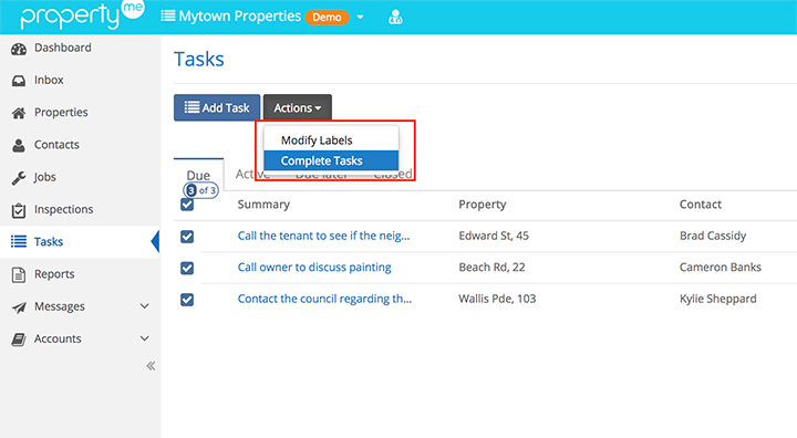 PropertyMe Bulk Complete Tasks