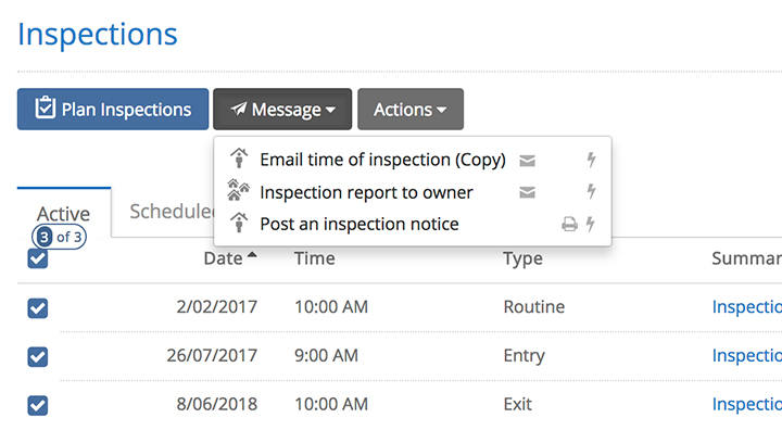 PropertyMe Inspections Messages
