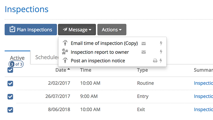 PropertyMe Inspections Messages