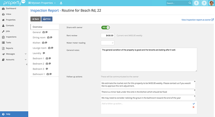 PropertyMe Inspections Routine Inspections Report