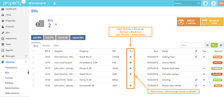 PropertyMe Features for Trust Accountants Prioritise Bills