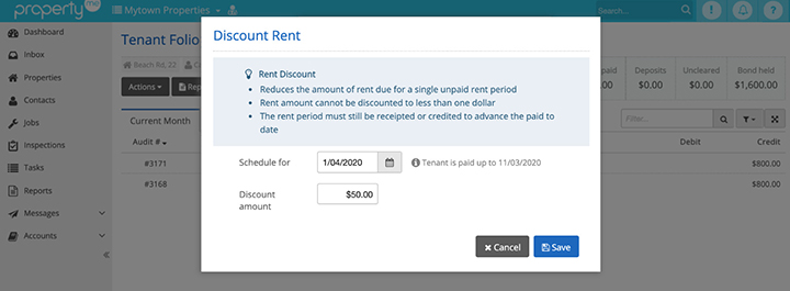 PropertyMe Feature Spotlight Rent Adjustments Discount