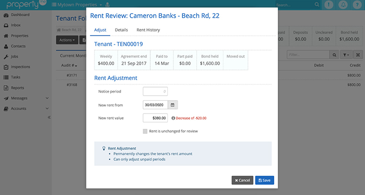 PropertyMe Feature Spotlight Rent Adjustments Rent Decrease