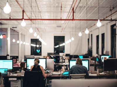 Office workers in well lit office