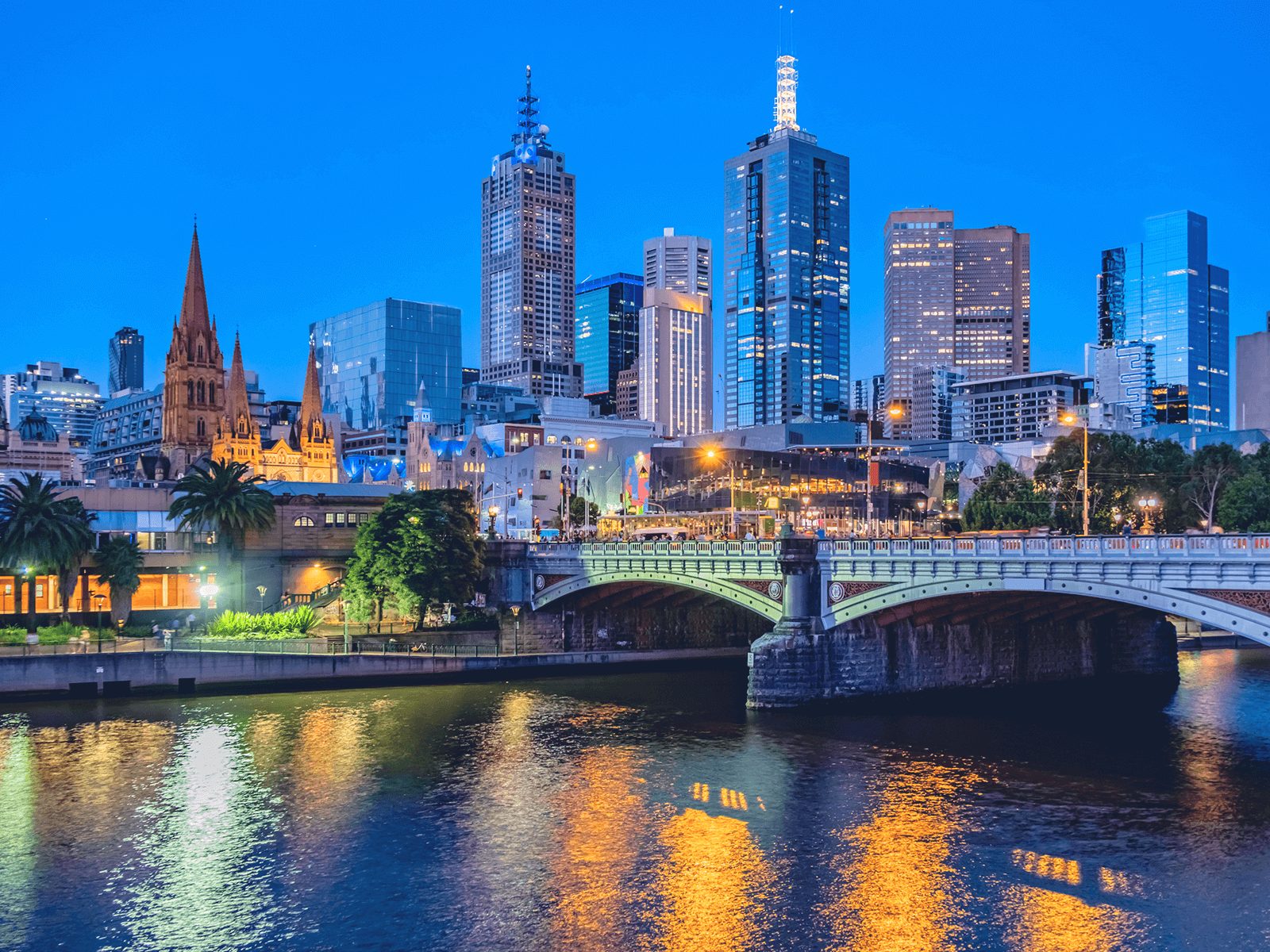 Melbourne city skyline at dusk