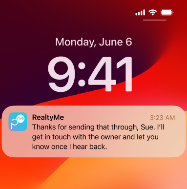 PropertyMe Chat push notifications