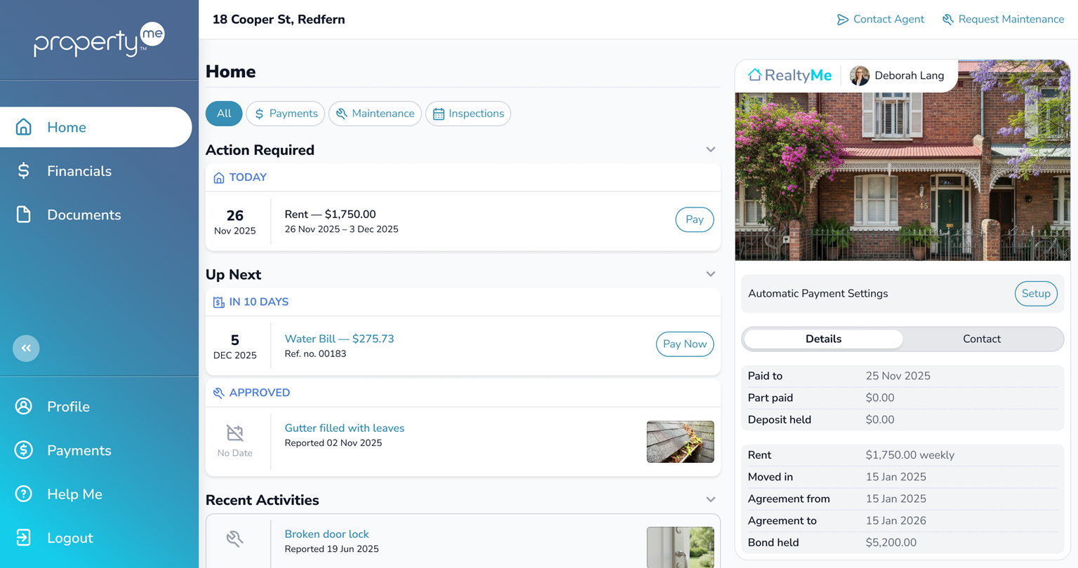 Home screen - Tenant view
