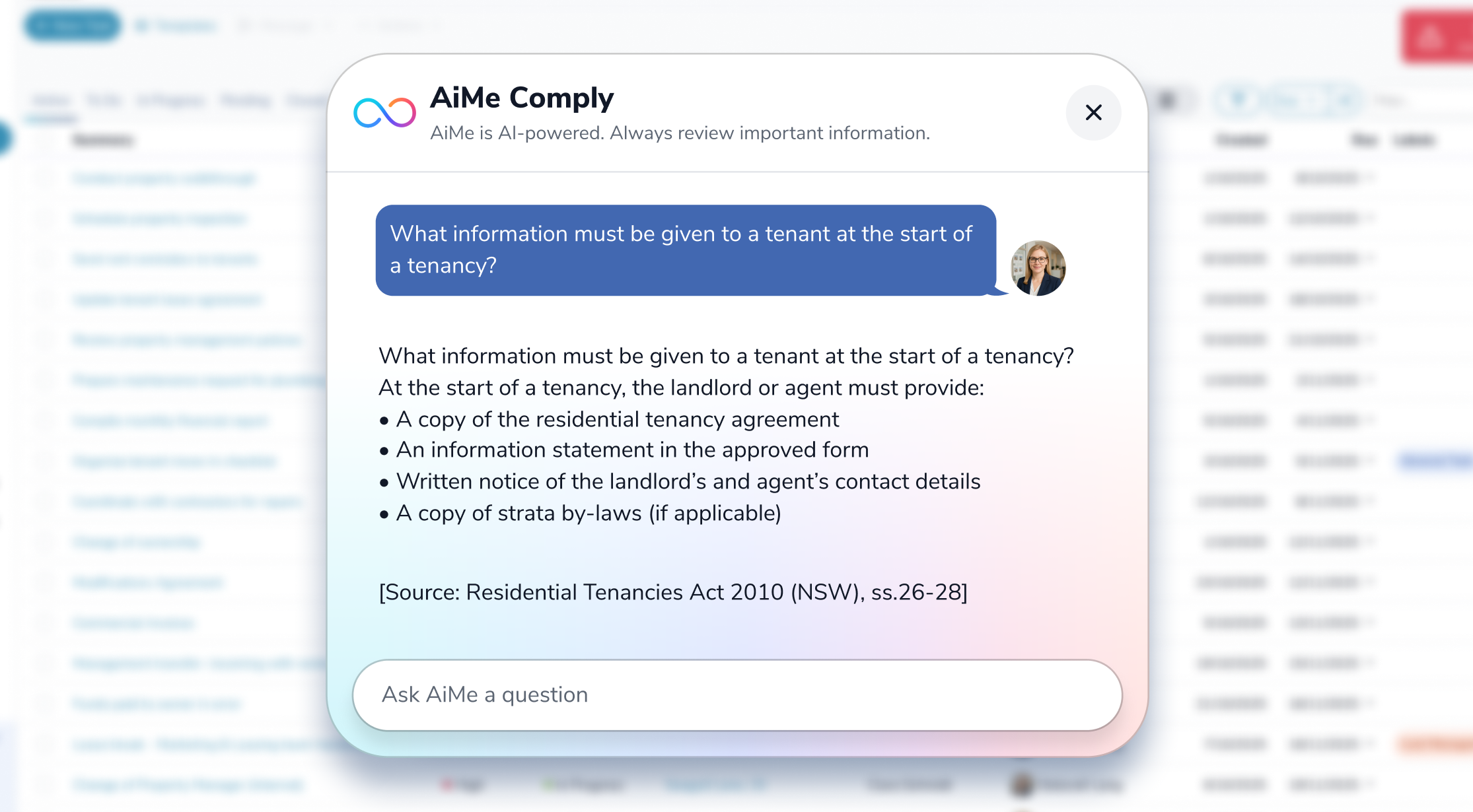 AiMe AI assistant interface