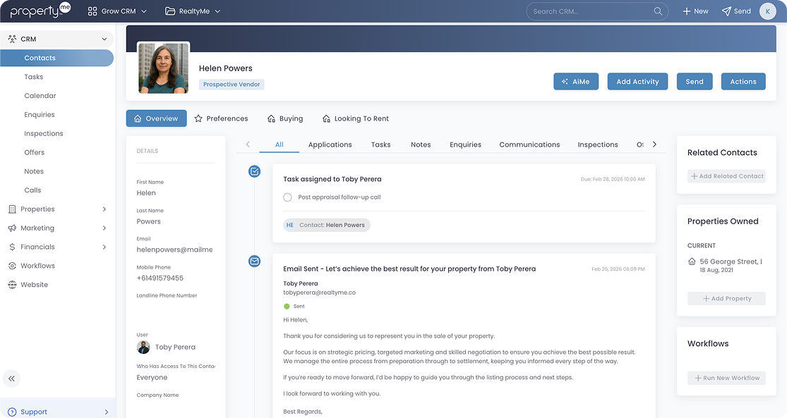 Grow CRM interface
