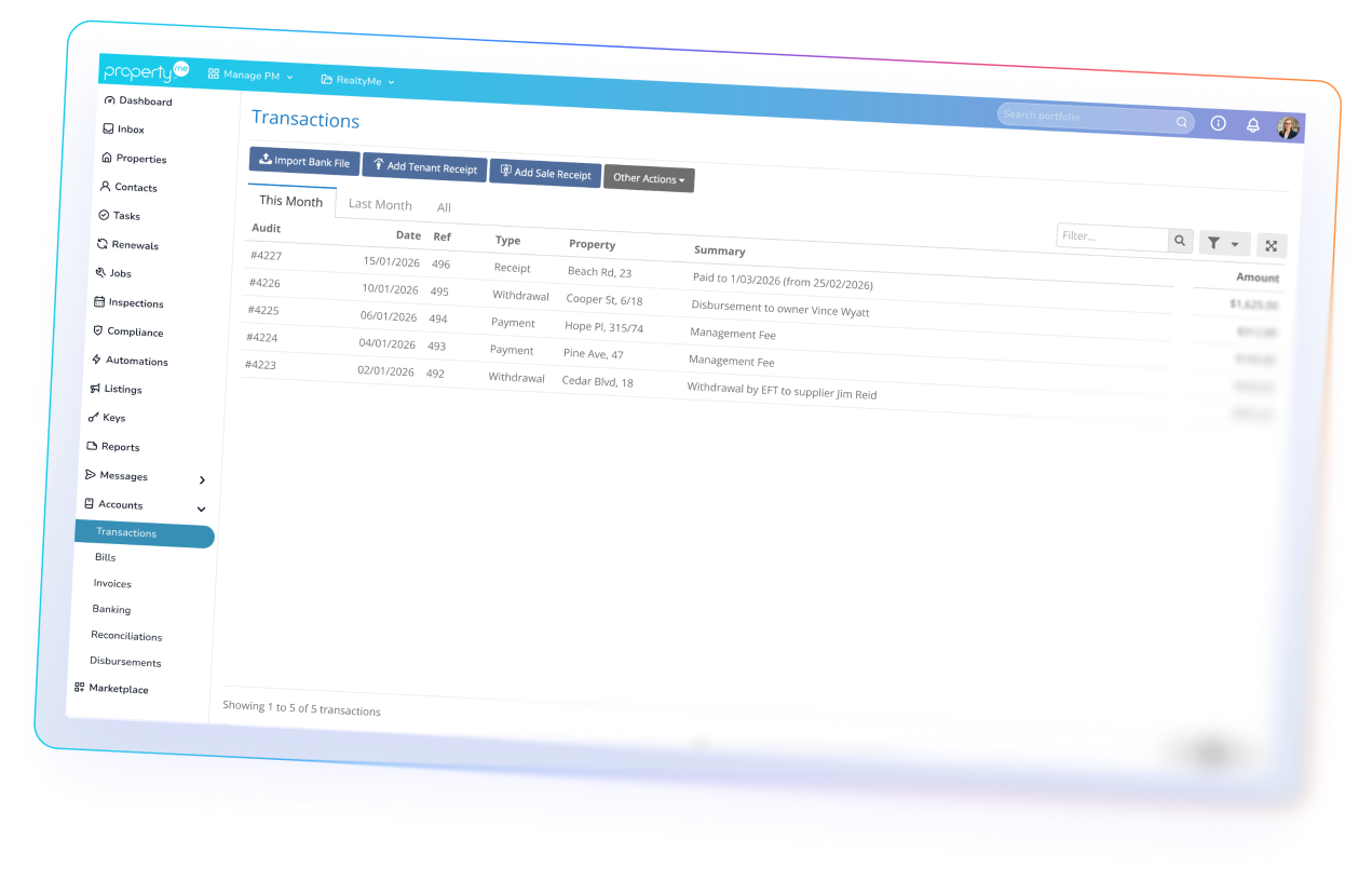 MePay Fast accounts and transactions screen
