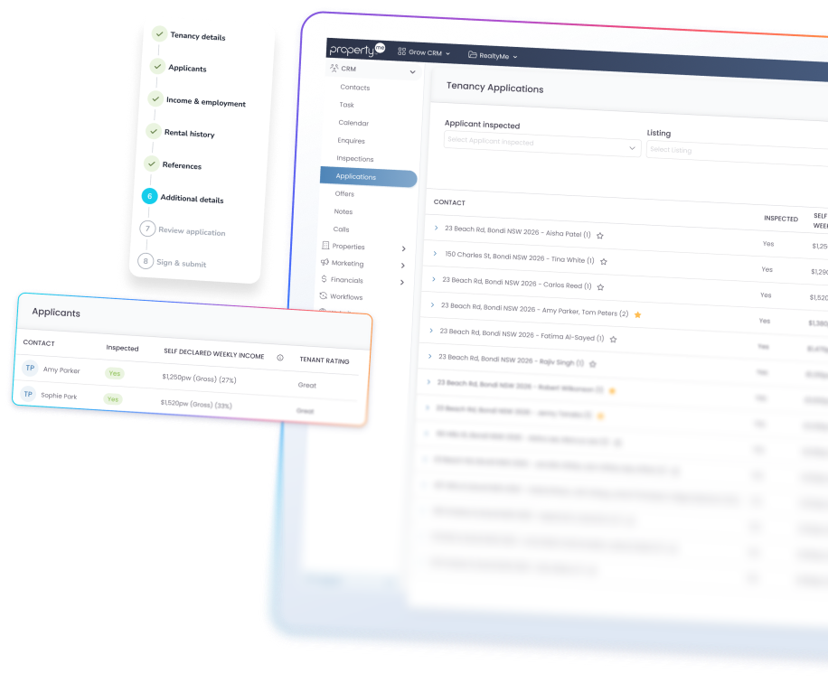 ApplySafe tenancy application screens inside Grow CRM