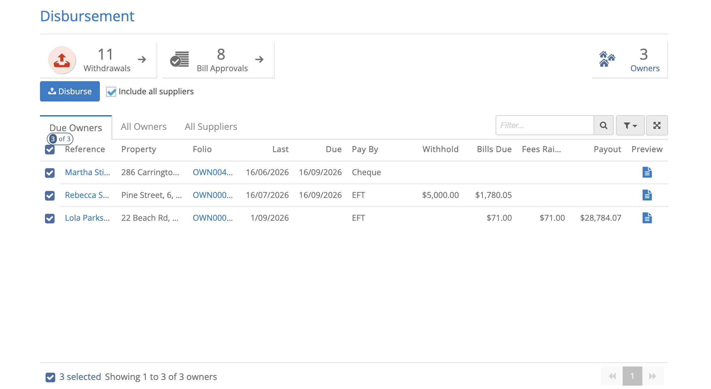 Disbursements: Pay everyone in one run