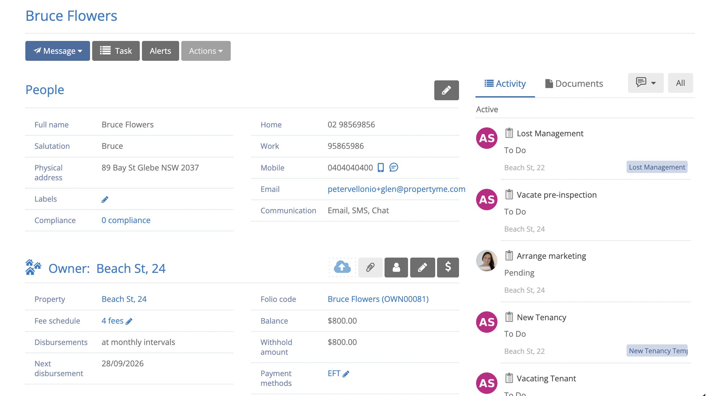 Properties & Client Views: Flip to the client view when you need the person